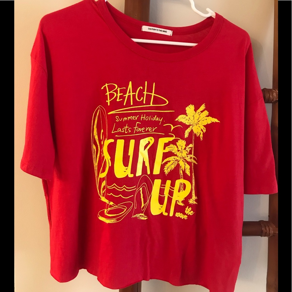 CAUTION TO THE WIND COTTON LARGE COTTON TEE NEW